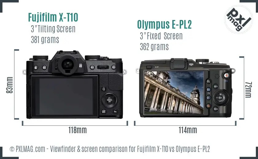 Fujifilm X-T10 vs Olympus E-PL2 Screen and Viewfinder comparison