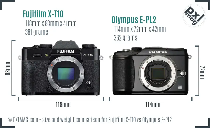 Fujifilm X-T10 vs Olympus E-PL2 size comparison