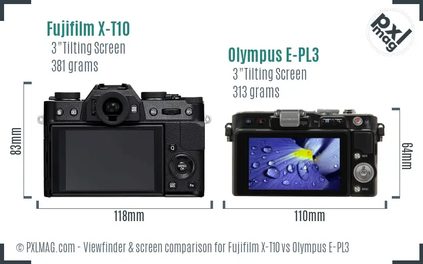 Fujifilm X-T10 vs Olympus E-PL3 Screen and Viewfinder comparison