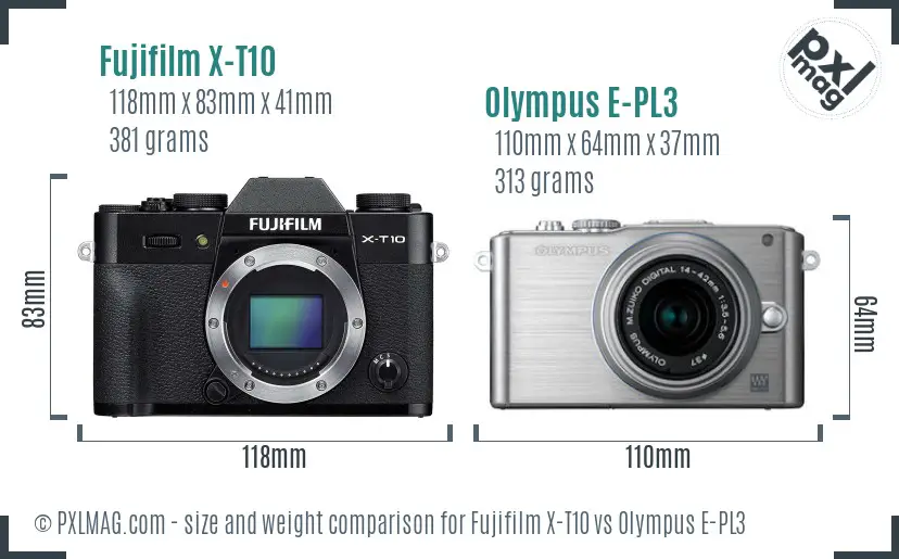 Fujifilm X-T10 vs Olympus E-PL3 size comparison