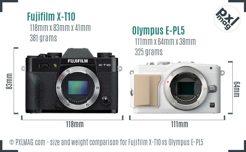 Fujifilm X-T10 vs Olympus E-PL5 size comparison