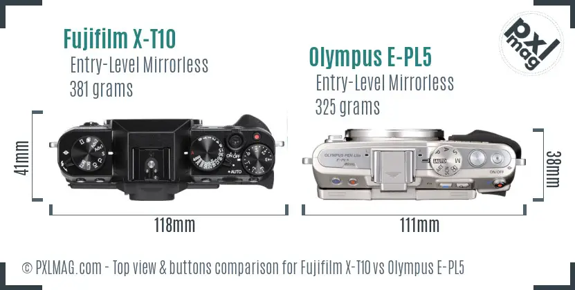 Fujifilm X-T10 vs Olympus E-PL5 top view buttons comparison