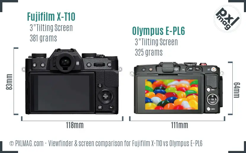 Fujifilm X-T10 vs Olympus E-PL6 Screen and Viewfinder comparison