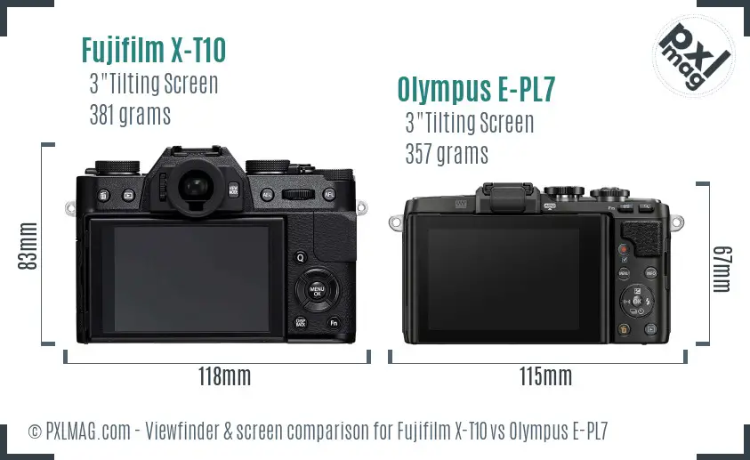 Fujifilm X-T10 vs Olympus E-PL7 Screen and Viewfinder comparison