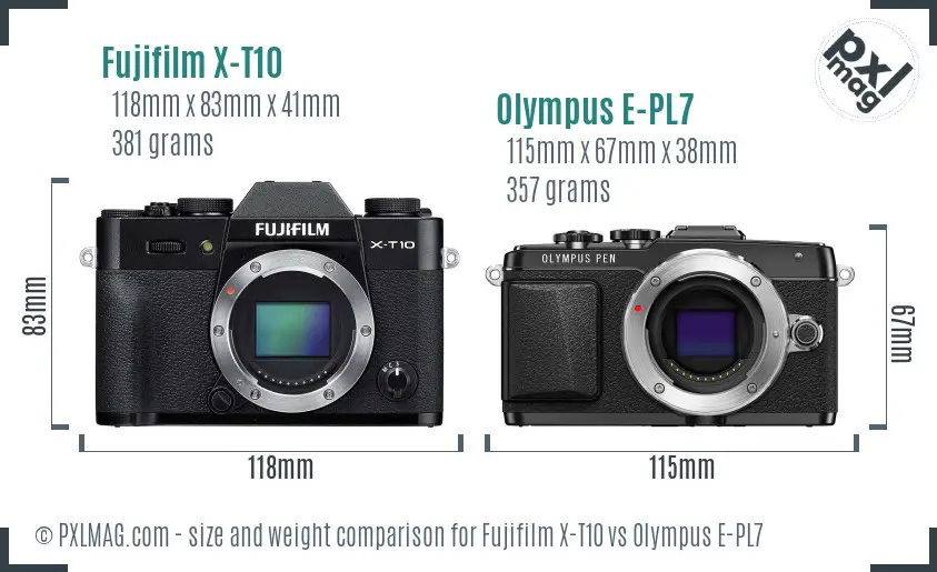 Fujifilm X-T10 vs Olympus E-PL7 size comparison