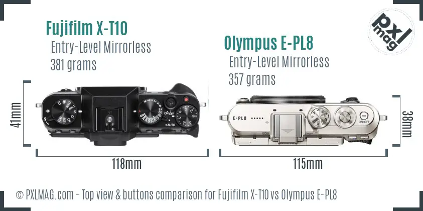Fujifilm X-T10 vs Olympus E-PL8 top view buttons comparison