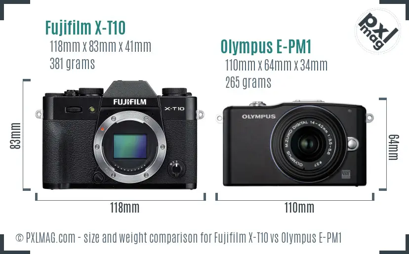 Fujifilm X-T10 vs Olympus E-PM1 size comparison