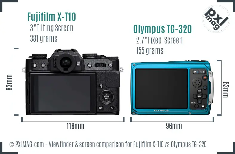 Fujifilm X-T10 vs Olympus TG-320 Screen and Viewfinder comparison