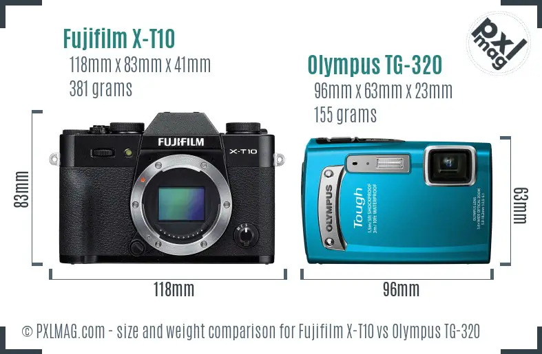 Fujifilm X-T10 vs Olympus TG-320 size comparison