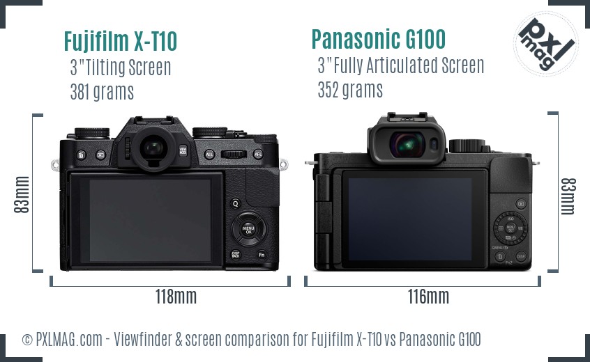 Fujifilm X-T10 vs Panasonic G100 Screen and Viewfinder comparison