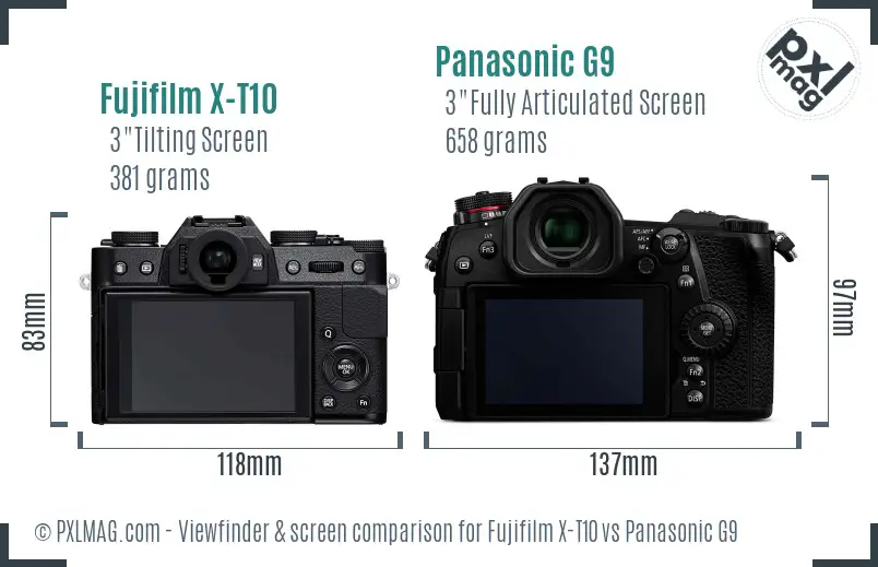 Fujifilm X-T10 vs Panasonic G9 Screen and Viewfinder comparison