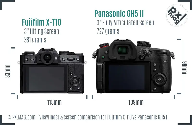 Fujifilm X-T10 vs Panasonic GH5 II Screen and Viewfinder comparison