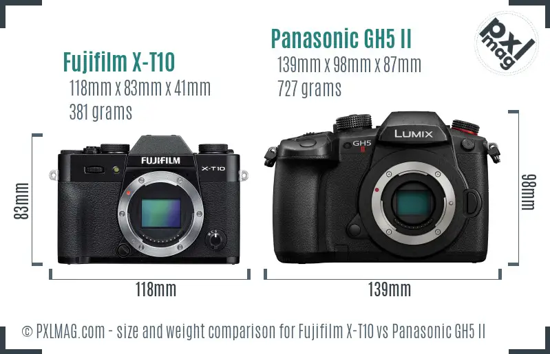 Fujifilm X-T10 vs Panasonic GH5 II size comparison