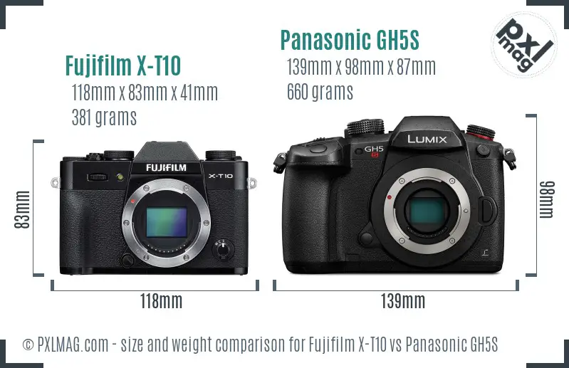 Fujifilm X-T10 vs Panasonic GH5S size comparison Fujifilm X-T10 vs Panasonic GH5S size comparison