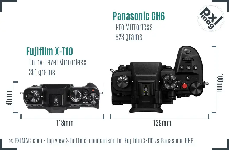 Fujifilm X-T10 vs Panasonic GH6 top view buttons comparison