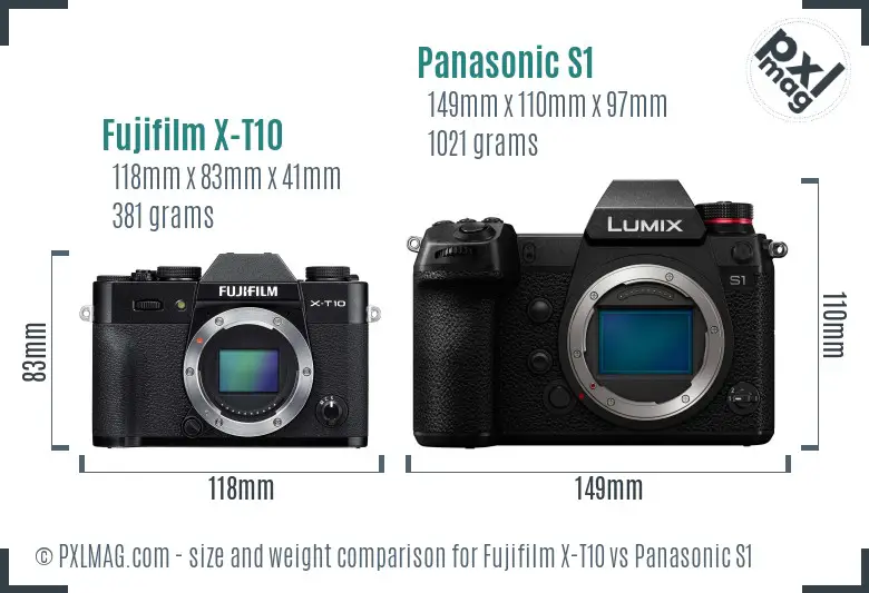 Fujifilm X-T10 vs Panasonic S1 size comparison