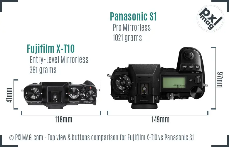 Fujifilm X-T10 vs Panasonic S1 top view buttons comparison