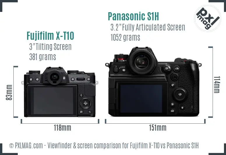 Fujifilm X-T10 vs Panasonic S1H Screen and Viewfinder comparison Fujifilm X-T10 vs Panasonic S1H Screen and Viewfinder comparison