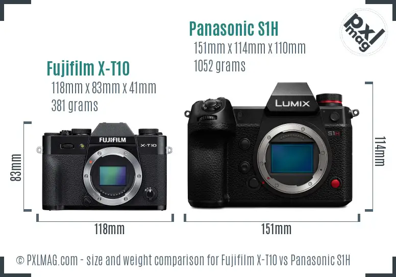 Fujifilm X-T10 vs Panasonic S1H size comparison Fujifilm X-T10 vs Panasonic S1H size comparison