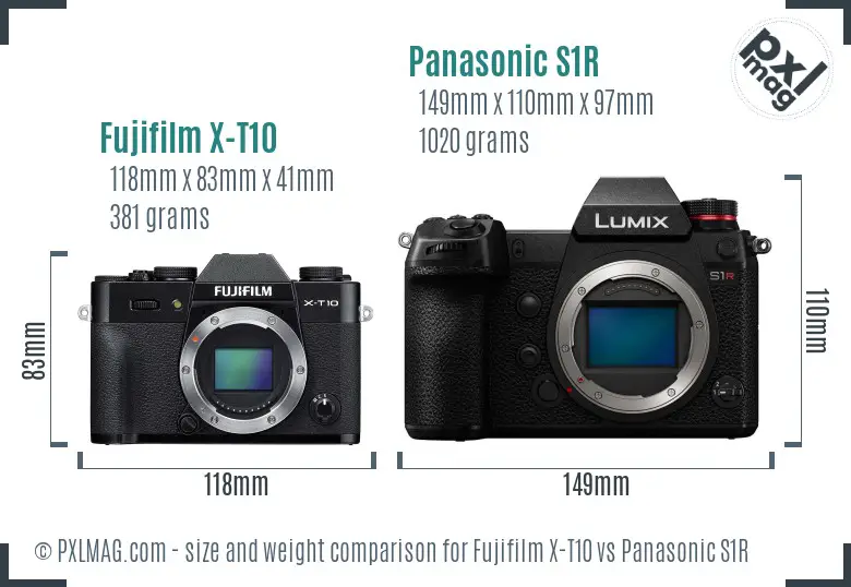 Fujifilm X-T10 vs Panasonic S1R size comparison