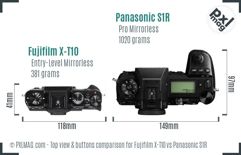 Fujifilm X-T10 vs Panasonic S1R top view buttons comparison