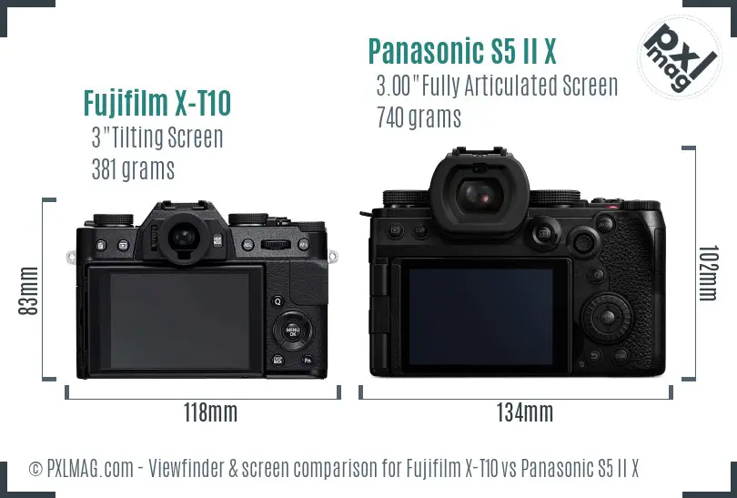 Fujifilm X-T10 vs Panasonic S5 II X Screen and Viewfinder comparison