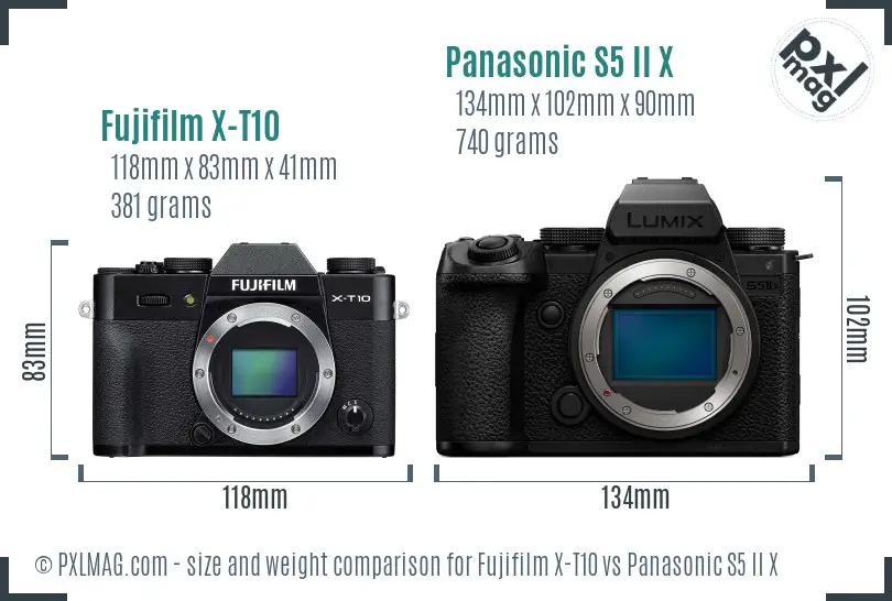 Fujifilm X-T10 vs Panasonic S5 II X size comparison