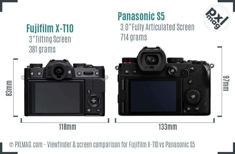 Fujifilm X-T10 vs Panasonic S5 Screen and Viewfinder comparison