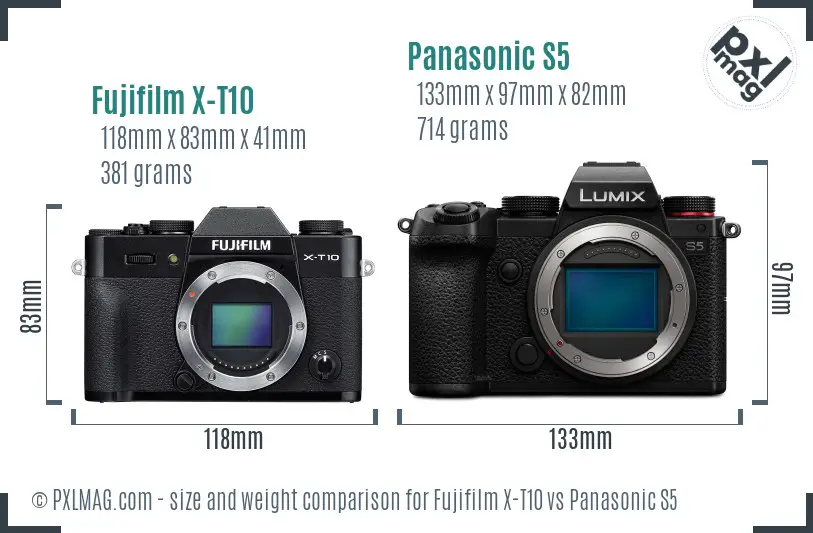 Fujifilm X-T10 vs Panasonic S5 size comparison