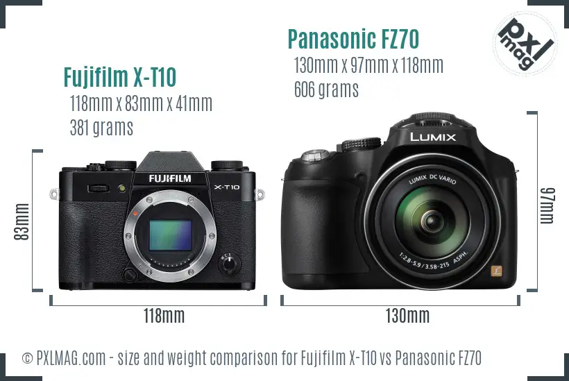 Fujifilm X-T10 vs Panasonic FZ70 size comparison