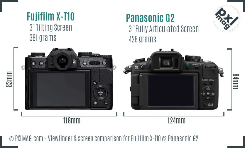 Fujifilm X-T10 vs Panasonic G2 Screen and Viewfinder comparison