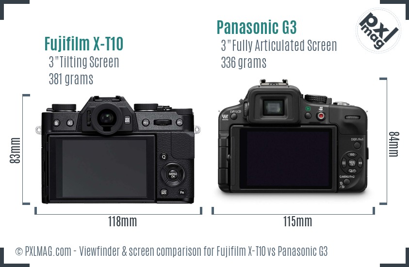 Fujifilm X-T10 vs Panasonic G3 Screen and Viewfinder comparison
