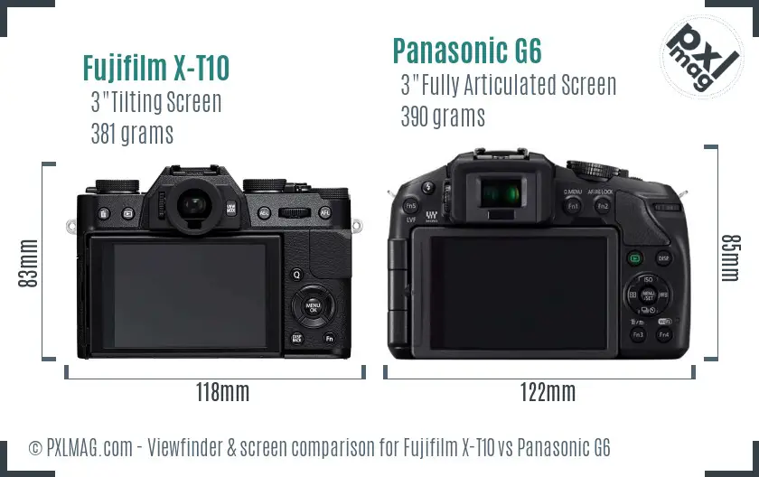 Fujifilm X-T10 vs Panasonic G6 Screen and Viewfinder comparison