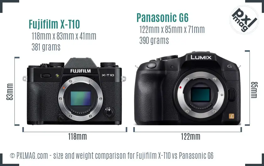 Fujifilm X-T10 vs Panasonic G6 size comparison