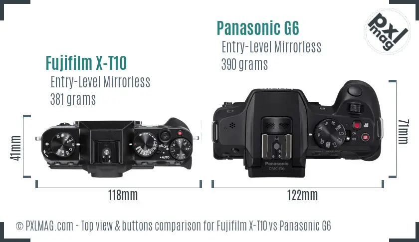 Fujifilm X-T10 vs Panasonic G6 top view buttons comparison