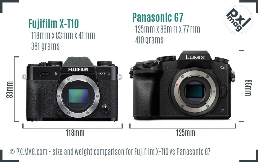 Fujifilm X-T10 vs Panasonic G7 size comparison