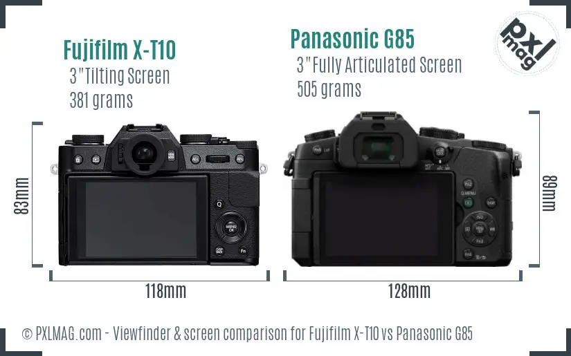 Fujifilm X-T10 vs Panasonic G85 Screen and Viewfinder comparison