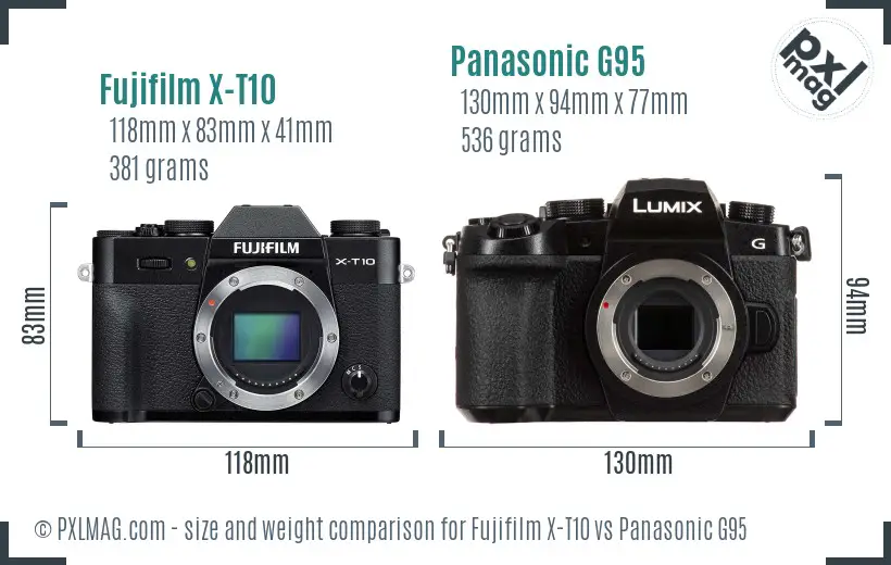 Fujifilm X-T10 vs Panasonic G95 size comparison