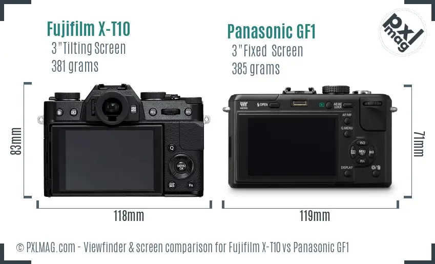 Fujifilm X-T10 vs Panasonic GF1 Screen and Viewfinder comparison