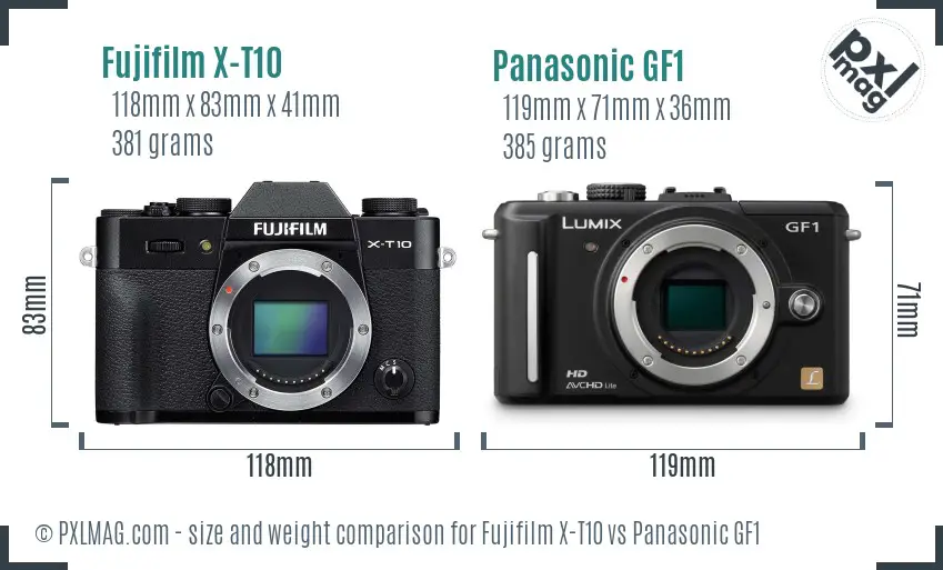 Fujifilm X-T10 vs Panasonic GF1 size comparison
