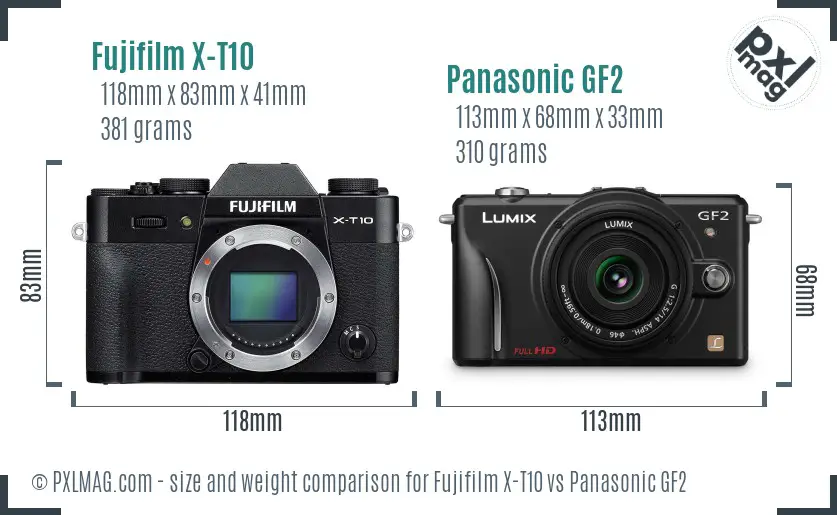 Fujifilm X-T10 vs Panasonic GF2 size comparison