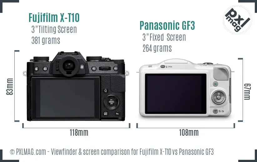 Fujifilm X-T10 vs Panasonic GF3 Screen and Viewfinder comparison