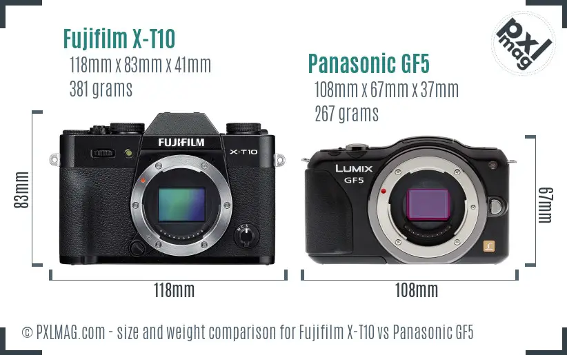 Fujifilm X-T10 vs Panasonic GF5 size comparison