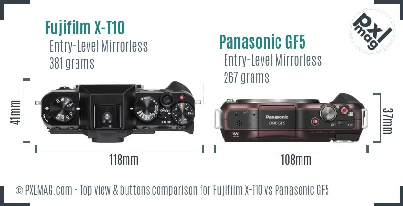 Fujifilm X-T10 vs Panasonic GF5 top view buttons comparison