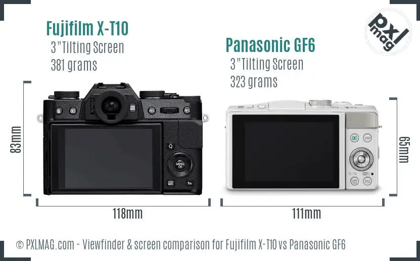 Fujifilm X-T10 vs Panasonic GF6 Screen and Viewfinder comparison