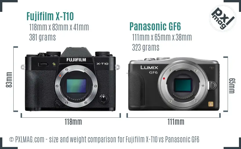 Fujifilm X-T10 vs Panasonic GF6 size comparison
