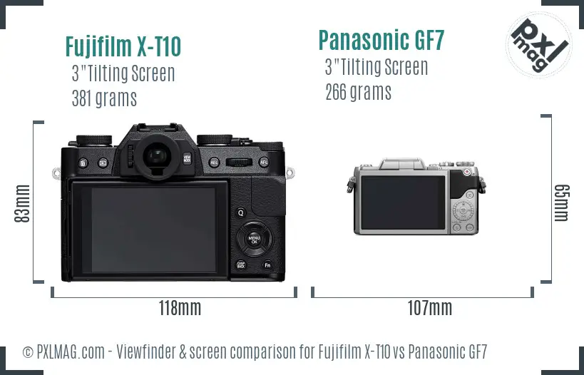 Fujifilm X-T10 vs Panasonic GF7 Screen and Viewfinder comparison