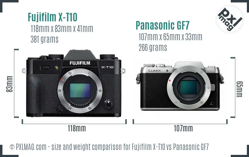 Fujifilm X-T10 vs Panasonic GF7 size comparison