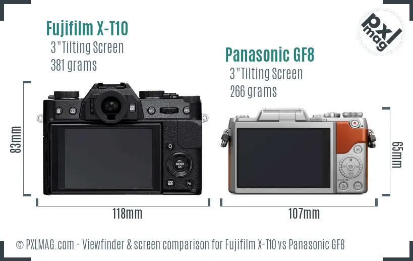 Fujifilm X-T10 vs Panasonic GF8 Screen and Viewfinder comparison