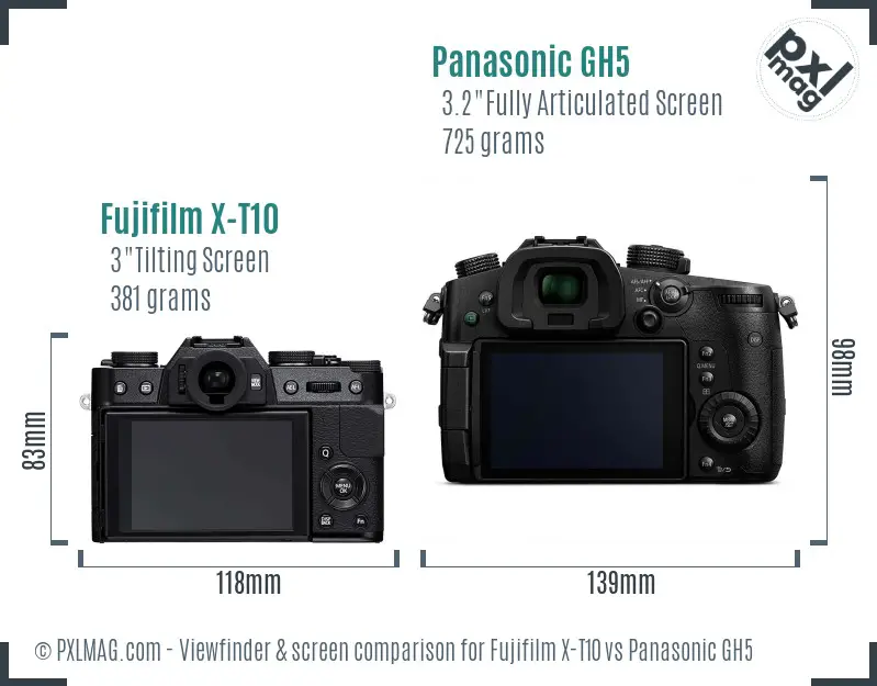 Fujifilm X-T10 vs Panasonic GH5 Screen and Viewfinder comparison